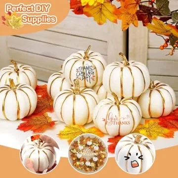 DomeStar 10PCS White Foam Pumpkins with Gold Lines