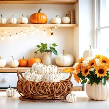 DomeStar 10PCS White Foam Pumpkins with Gold Lines