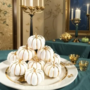 DomeStar 10PCS White Foam Pumpkins with Gold Lines