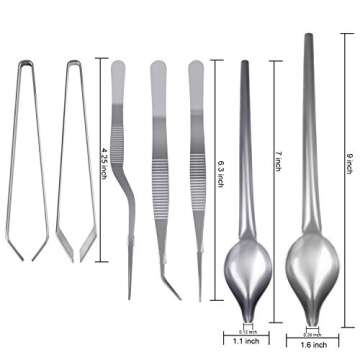 Ruisita 7 Pieces Stainless Steel Cooking Tweezers Tongs Tweezers with Utensils Precision Serrated Ti...