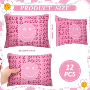 Kajaia 12 Pcs Smiley Makeup Bags for Fun Gift Giving