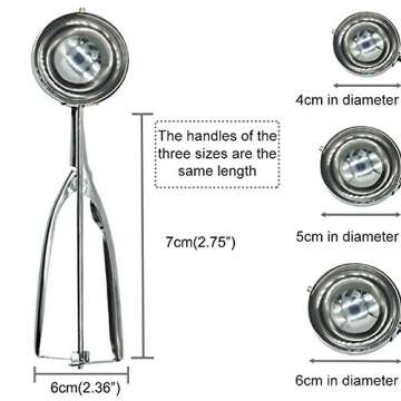 IHUIXINHE Ice Cream Scoop Set, Cookie Scoop Set with Trigger,Double-Sided Melon Baller Fruit Scoop, Multiple Size Stainless Steel Cupcake Scoop, Include Large-Medium-Small Size (4 Pack)