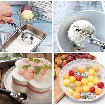 IHUIXINHE Ice Cream Scoop Set, Cookie Scoop Set with Trigger,Double-Sided Melon Baller Fruit Scoop, Multiple Size Stainless Steel Cupcake Scoop, Include Large-Medium-Small Size (4 Pack)