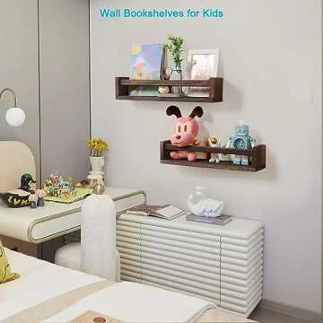 JORIKCHUO Nursery Book Shelves, Set of 2 Wood Floating Book Shelves for Kids Room, Kitchen Spice Rac...