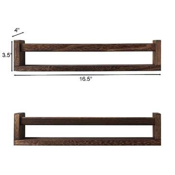 JORIKCHUO Nursery Book Shelves, Set of 2 Wood Floating Book Shelves for Kids Room, Kitchen Spice Rack, or Rustic Wall Mounted Shelves for Farmhouse Bathroom Decor (Carbon Brown)