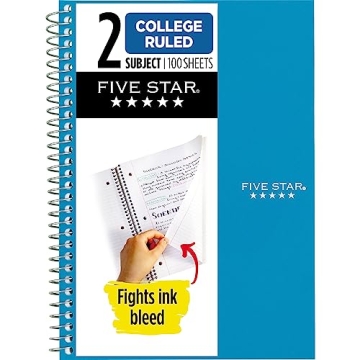 Five Star Small Spiral Notebook, 2 Subject, College Ruled, 100 Sheets