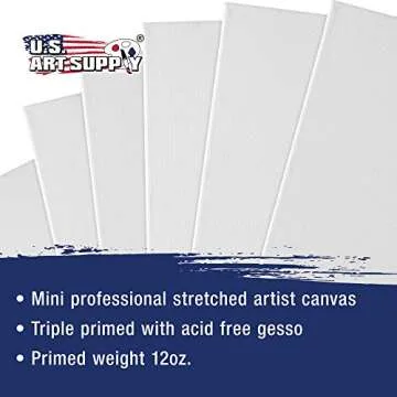 U.S. Art Supply 3" x 4" Mini Professional Primed Stretched Canvas (1-Pack of 12-Mini Canvases) - Ideal for Painting & Crafts