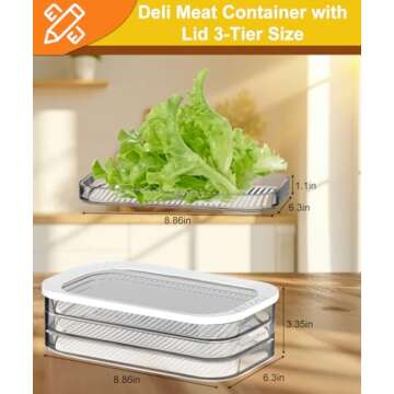 Deli Meat Container for Fridge,Bacon Lunch Meat Container for Refrigerator Stackable 3 Layers Food Storage Boxes with Lid for ColdCuts, Salami, Deli, Meal Prep Containers，BPA Free，18.60z，3Pack