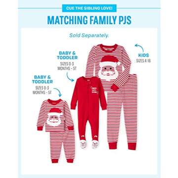The Children's Place,The Children's Place Unisex Kids Santa Striped Snug Fit Cotton Pajamas,RUBY,7