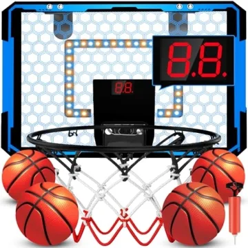 Indoor Basketball Hoop for Kids, LED Light Mini Basketball Hoop, Over The Door Basketball Hoop with ...