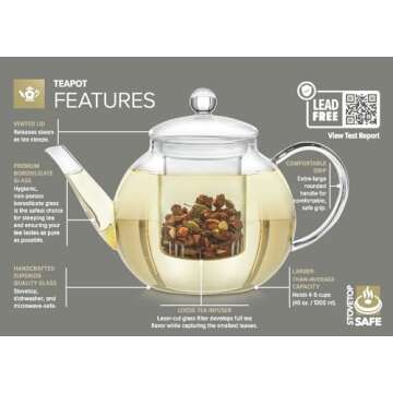 Elegant Borosilicate Glass Teapot with Infuser - 34 oz