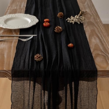 Keketo 120 Inch Black Table Runner - Rustic Cheesecloth Decor