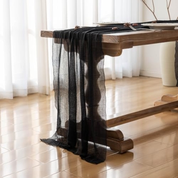 Keketo 120 Inch Black Table Runner - Rustic Cheesecloth Decor