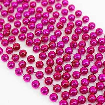 GiftExpress 12 pack of Mardi Gras Beads Necklace, Metallic Hot Pink Beaded Necklace, Mardi Gras Throws, Party Beads Costume Necklaces