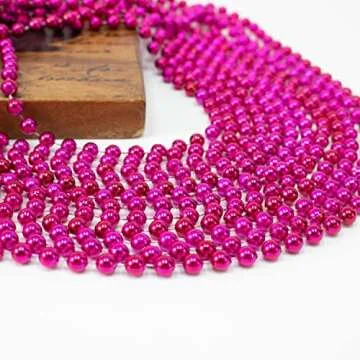 GiftExpress 12 pack of Mardi Gras Beads Necklace, Metallic Hot Pink Beaded Necklace, Mardi Gras Throws, Party Beads Costume Necklaces