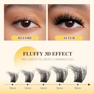 QUEWEL Fluffy Lash-Clusters Kit, DIY Lash-Extension Kit Includes 168 Pcs Lash-Clusters with Large Capacity 16ml Bond&Seal Lash Applicator, Cluster Lashes Kit Easy to Use at Home (3D PY01-MIX10-18 Kit)