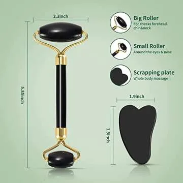 YLTNEUQER Jade Roller & Gua Sha Set - Facial Skin Care Set, Facial Beauty Tools, Natural Beauty Skin Care Tools, Face Roller Massager for Face, Neck, and Eye Treatment (Black)