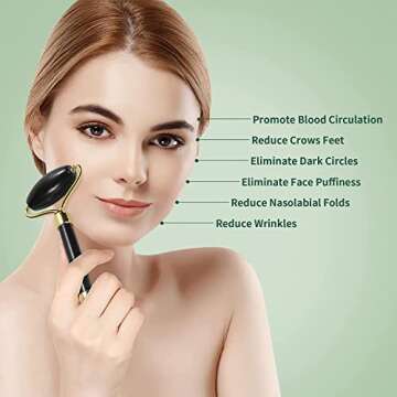 YLTNEUQER Jade Roller & Gua Sha Set - Facial Skin Care Set, Facial Beauty Tools, Natural Beauty Skin Care Tools, Face Roller Massager for Face, Neck, and Eye Treatment (Black)