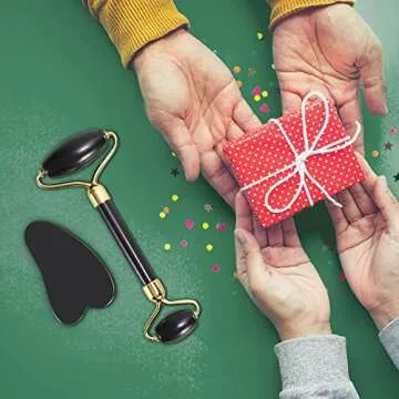 YLTNEUQER Jade Roller & Gua Sha Set - Facial Skin Care Set, Facial Beauty Tools, Natural Beauty Skin Care Tools, Face Roller Massager for Face, Neck, and Eye Treatment (Black)