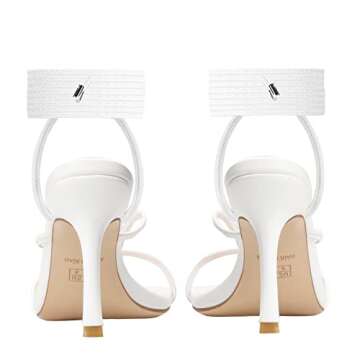 ISNOM Lace Up Heels Sandals for Women, Square Toe Open Toe Thong Strappy Heels Women's Stiletto Heeled Sandals -White