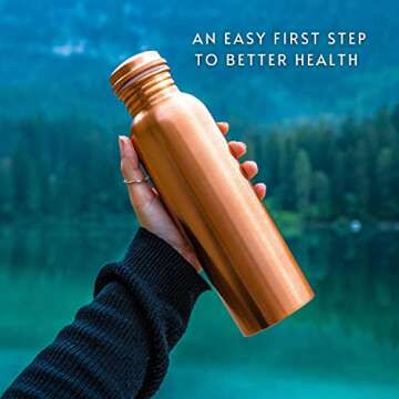 Kosdeg Copper Water Bottle 34oz / 1 Litre - A Handcrafted Leak Proof Ayurvedic Pure Copper Vessel Fo...