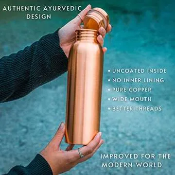Kosdeg Copper Water Bottle 34oz / 1 Litre - A Handcrafted Leak Proof Ayurvedic Pure Copper Vessel For Drinking- Drink More Water, Lower Your Sugar Intake and Enjoy The Health Benefits Immediately