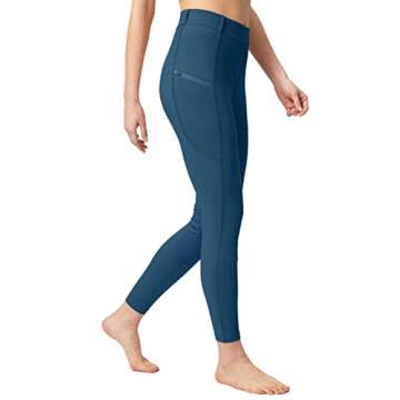 SANTINY Women's Horse Riding Pants with Zipper Pockets Knee-Patch Schooling Tights Equestrian Breech...