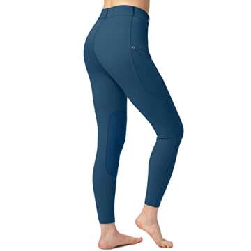 SANTINY Women's Horse Riding Pants with Zipper Pockets Knee-Patch Schooling Tights Equestrian Breeches for Women (Blue_S)