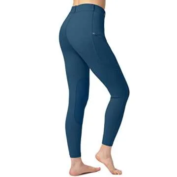 SANTINY Women's Horse Riding Pants with Zipper Pockets Knee-Patch Schooling Tights Equestrian Breeches for Women (Blue_S)