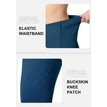 SANTINY Women's Horse Riding Pants with Zipper Pockets Knee-Patch Schooling Tights Equestrian Breeches for Women (Blue_S)