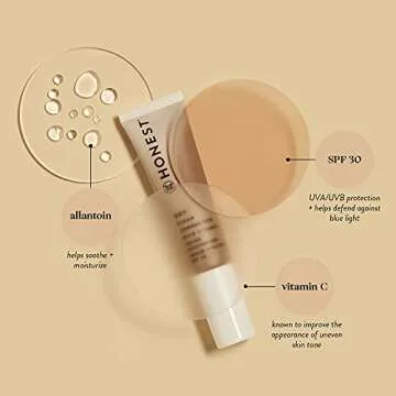 Honest Beauty CCC Clean Corrective with Vitamin C Tinted Moisturizer | Mineral SPF 30 | Vegan + Cruelty Free | Dune Light Medium, 1 fl oz