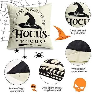 Halloween Decorations Pillow Covers 18x18 Set of 4 Halloween Decor Indoor Outdoor Hocus Pocus Farmhouse Saying Halloween Decorative Clearance Cushion Cases Party Supplies for Home Sofa Couch Bed Chair