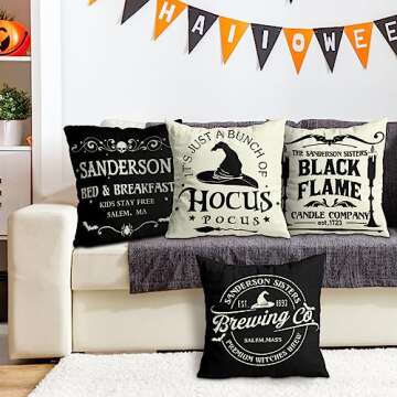 Halloween Decorations Pillow Covers 18x18 Set of 4 Halloween Decor Indoor Outdoor Hocus Pocus Farmhouse Saying Halloween Decorative Clearance Cushion Cases Party Supplies for Home Sofa Couch Bed Chair