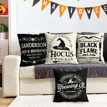Halloween Decorations Pillow Covers 18x18 Set of 4 Halloween Decor Indoor Outdoor Hocus Pocus Farmhouse Saying Halloween Decorative Clearance Cushion Cases Party Supplies for Home Sofa Couch Bed Chair