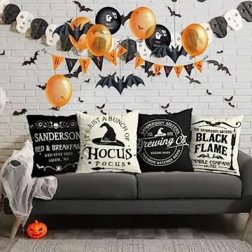 Halloween Decorations Pillow Covers 18x18 Set of 4 Halloween Decor Indoor Outdoor Hocus Pocus Farmhouse Saying Halloween Decorative Clearance Cushion Cases Party Supplies for Home Sofa Couch Bed Chair