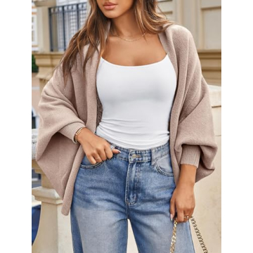 Saodimallsu Womens Open Front Cardigan Batwing Long Sleeve Shawl Chunky Knit Loose Fall Poncho Sweater Coats Coffee