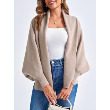Saodimallsu Womens Open Front Cardigan Batwing Long Sleeve Shawl Chunky Knit Loose Fall Poncho Sweater Coats Coffee