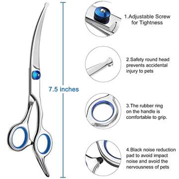 Pets vv 3 Pack Dog Grooming Scissors with Safety Round Tip, Perfect Stainless Steel Up-Curved Groomi...
