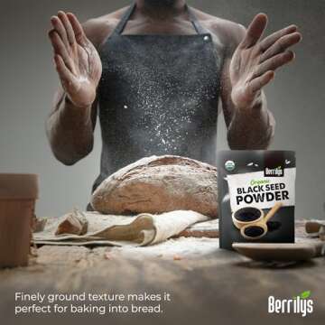 Berrilys Organic Black Seed Powder | Premium Black Cumin Powder, Pure and Natural, Perfect for Smoothies, Baking, and Cooking, High in Antioxidants and Nutrients, Non-GMO, Gluten-Free, Vegan | 16 oz