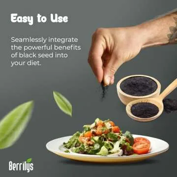Berrilys Organic Black Seed Powder | Premium Black Cumin Powder, Pure and Natural, Perfect for Smoothies, Baking, and Cooking, High in Antioxidants and Nutrients, Non-GMO, Gluten-Free, Vegan | 16 oz