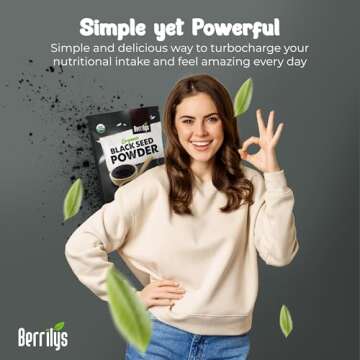 Berrilys Organic Black Seed Powder | Premium Black Cumin Powder, Pure and Natural, Perfect for Smoothies, Baking, and Cooking, High in Antioxidants and Nutrients, Non-GMO, Gluten-Free, Vegan | 16 oz