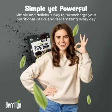 Berrilys Organic Black Seed Powder | Premium Black Cumin Powder, Pure and Natural, Perfect for Smoothies, Baking, and Cooking, High in Antioxidants and Nutrients, Non-GMO, Gluten-Free, Vegan | 16 oz