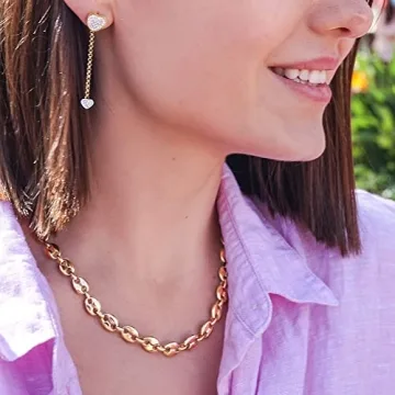 WISTIC Coffee Bean Necklace Stacke Link for Women Adjustable Clasp Gold Plated Stainless Steel Link Charm Chain for Men and Adults Fashion Gift