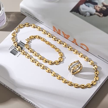 WISTIC Coffee Bean Necklace Stacke Link for Women Adjustable Clasp Gold Plated Stainless Steel Link Charm Chain for Men and Adults Fashion Gift