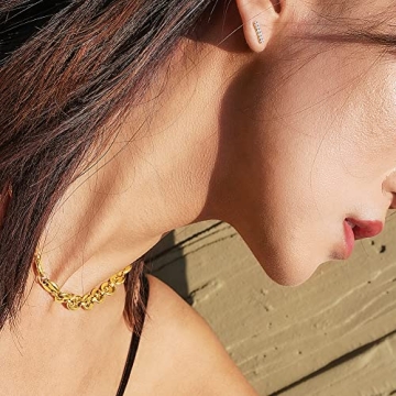 WISTIC Coffee Bean Necklace Stacke Link for Women Adjustable Clasp Gold Plated Stainless Steel Link Charm Chain for Men and Adults Fashion Gift