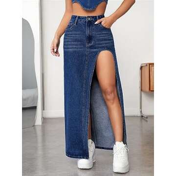 Verdusa Dark Wash High Waist Maxi Skirt for Women