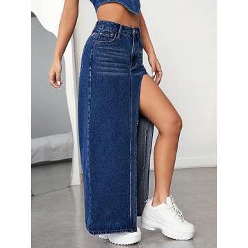 Verdusa Dark Wash High Waist Maxi Skirt for Women