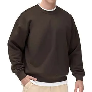 THE GYM PEOPLE Men's Fleece Crewneck Sweatshirt Thick Loose fit Soft Basic Pullover Sweatshirt(Brown, Large)