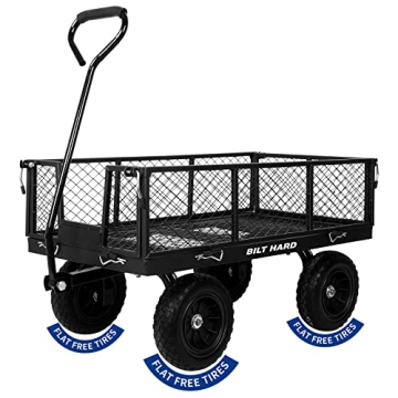 BILT HARD 880 lbs 10" Flat Free Tires Steel Garden Cart with 180° Rotating Handle and Removable Sid...