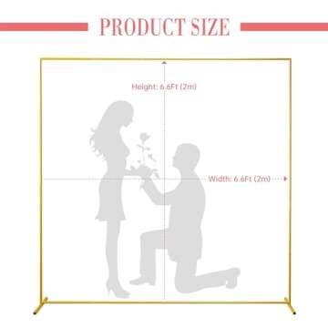 Xizlapu 6.6FTx6.6FT Wedding Arch Backdrop Stand Square Gold Metal Balloon Arch Frame for Ceremony Anniversary Garden Arbor Outdoor Baby Shower Photo Booth Photo Booth Background